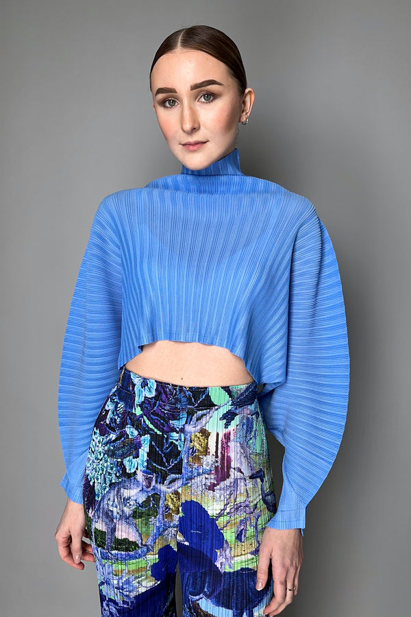 Pleats Please Issey Miyake Rib Pleats December Cropped Shirt in Steel Blue