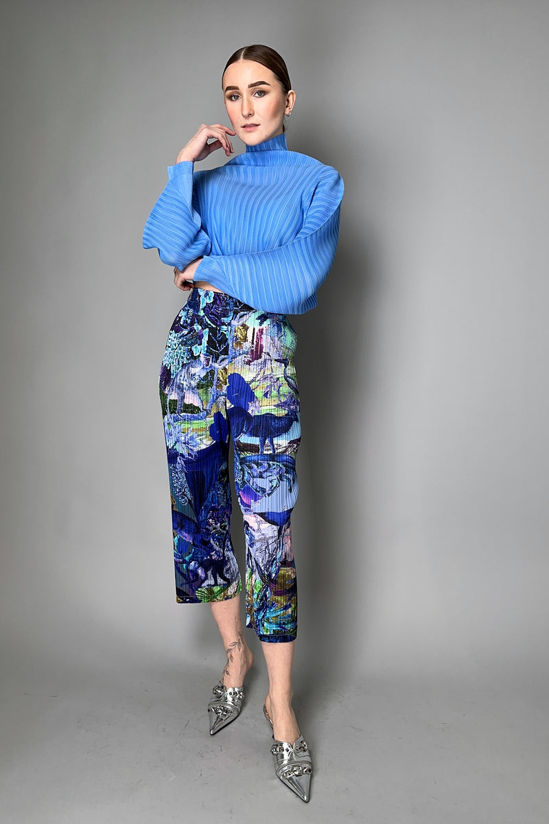Pleats Please Issey Miyake Aurora Jungle Pants in Blue- Ashia Mode- Vancouver, BC