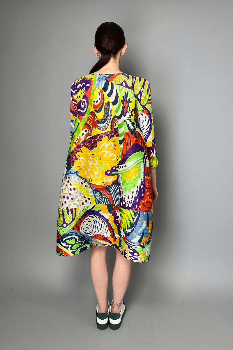 Pleats Please Issey Miyake Snowrunner Dress in Yellow and Green Pattern- Ashia Mode- Vancouver, BC