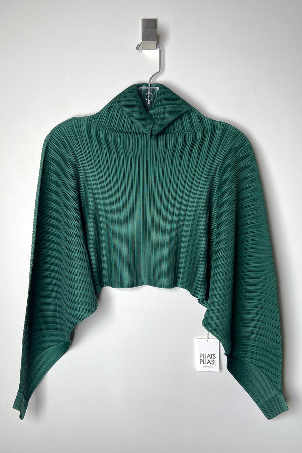 Pleats Please Issey Miyake Rib Pleats December Cropped Shirt in Dark Green