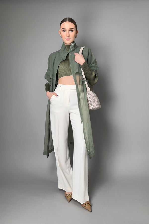 Peserico Textured Organza Trench Coat in Sage Green