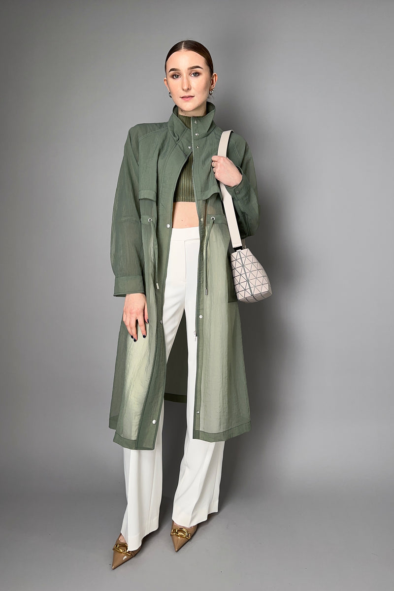 Peserico Textured Organza Trench Coat in Sage Green Vancouver. Shop Online or in Store.