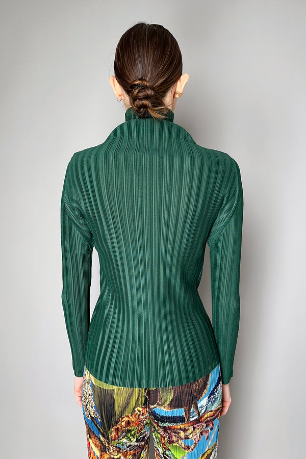 Pleats Please Issey Miyake Rib Pleats December Turtleneck Shirt in Dark Green