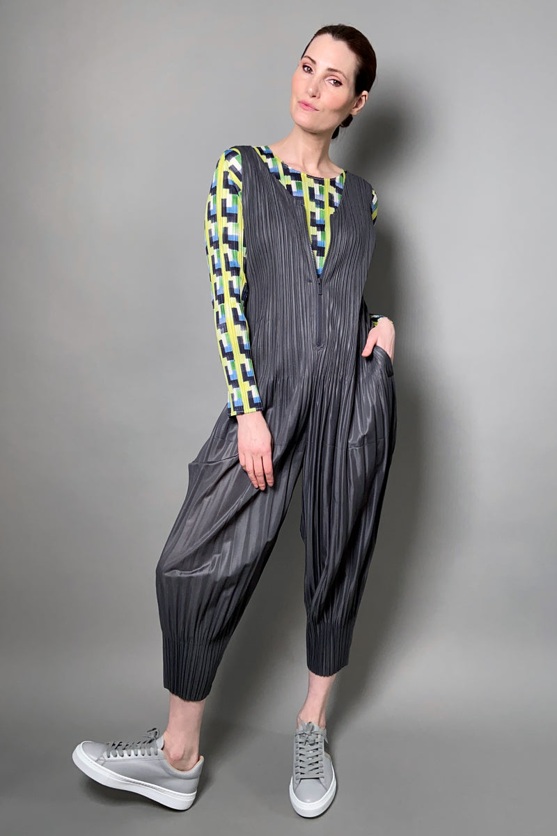 Pleats Please Issey Miyake Fluffy Basics Jumpsuit in Dark Grey Vancouver. Shop Online or in Store. 