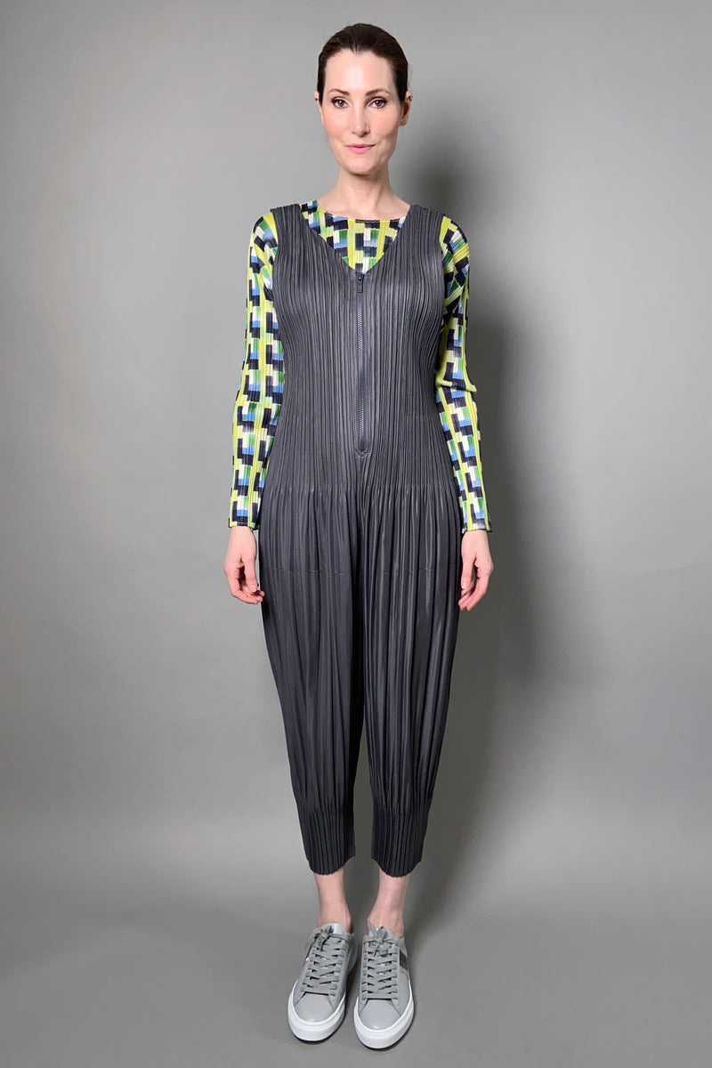Pleats Please Issey Miyake Fluffy Basics Jumpsuit in Dark Grey Vancouver. Shop Online or in Store. 