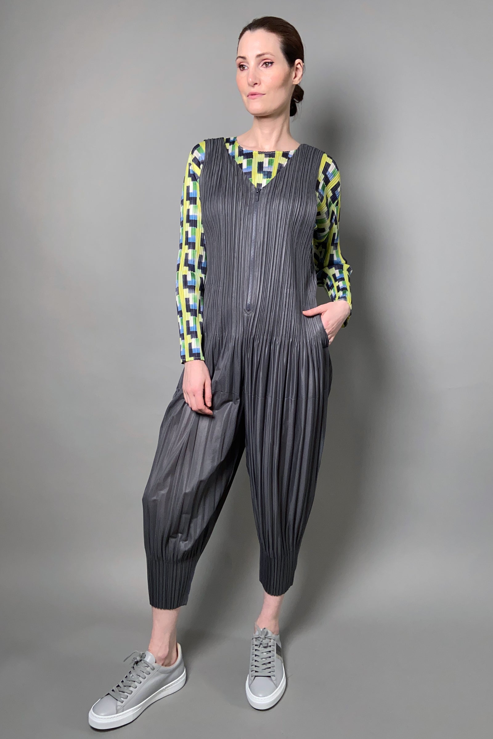 Pleats Please Issey Miyake Fluffy Basics Jumpsuit in Dark Grey