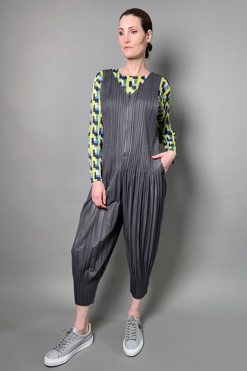 Pleats Please Issey Miyake Fluffy Basics Jumpsuit in Dark Grey Vancouver. Shop Online or in Store. 