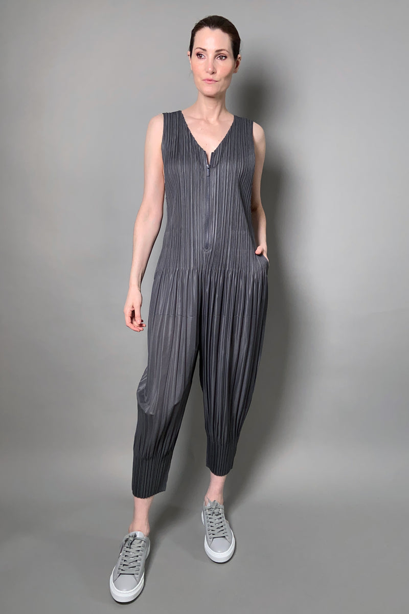 Pleats Please Issey Miyake Fluffy Basics Jumpsuit in Dark Grey Vancouver. Shop Online or in Store. 