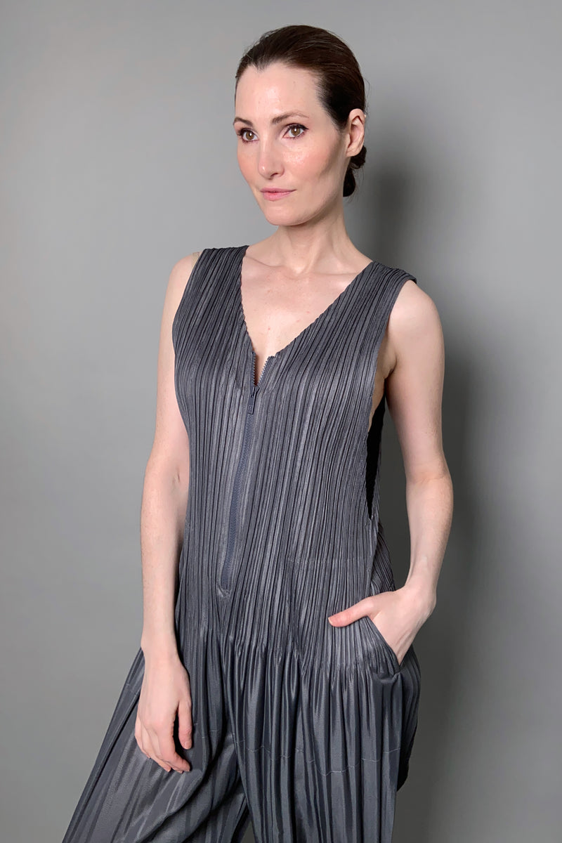 Pleats Please Issey Miyake Fluffy Basics Jumpsuit in Dark Grey Vancouver. Shop Online or in Store. 