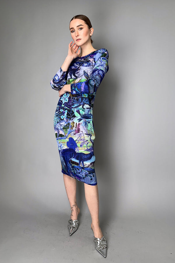 Pleats Please Issey Miyake Aurora Jungle Dress in Blue- Ashia Mode- Vancouver, BC