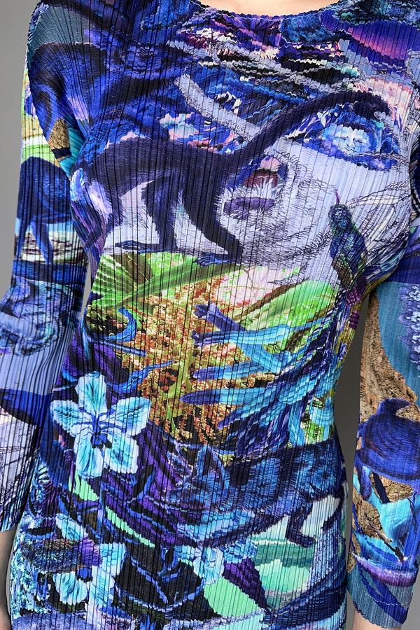 Pleats Please Issey Miyake Aurora Jungle Dress in Blue- Ashia Mode- Vancouver, BC