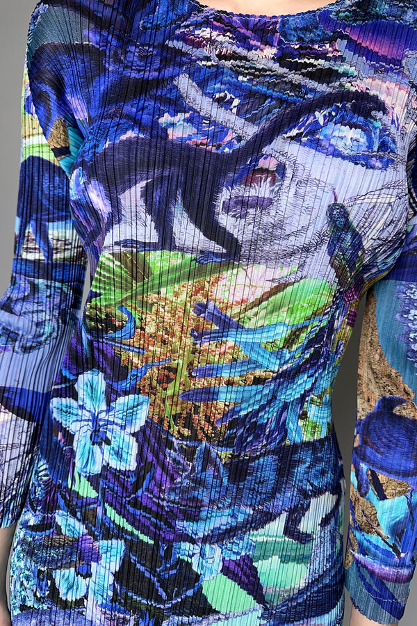 Pleats Please Issey Miyake Aurora Jungle Dress in Blue