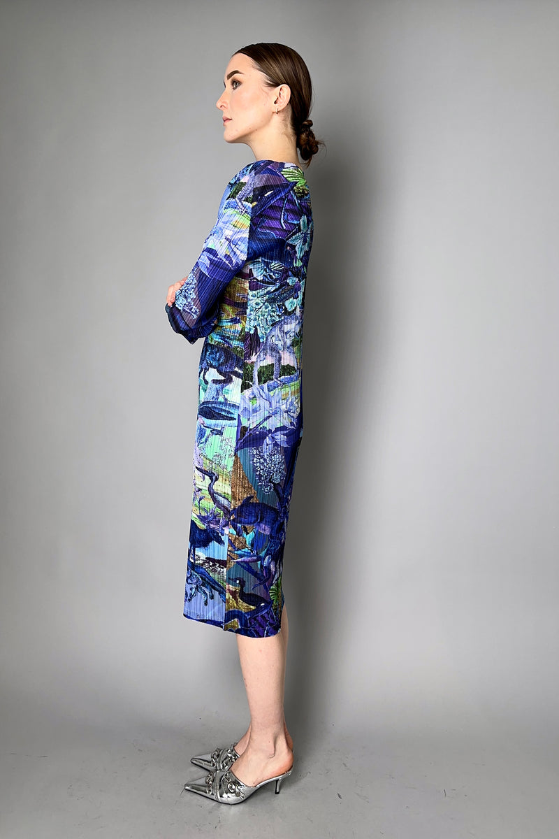 Pleats Please Issey Miyake Aurora Jungle Dress in Blue- Ashia Mode- Vancouver, BC