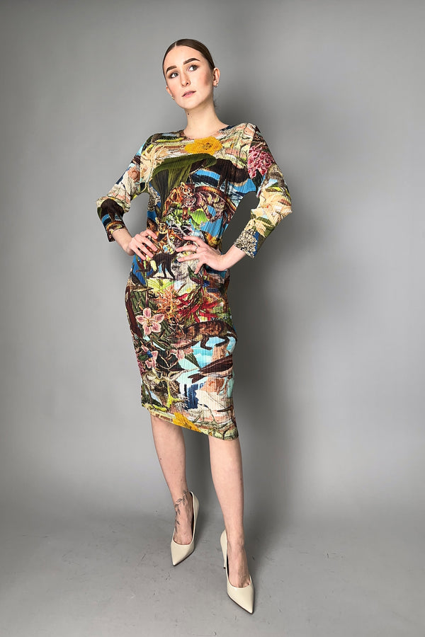 Pleats Please Issey Miyake Aurora Jungle Dress in Multicolour