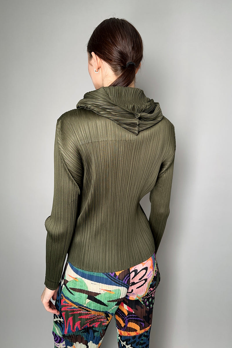Pleats Please Issey Miyake Monthly Colours September Hooded Top in Khaki Green- Ashia Mode- Vancouver, BC