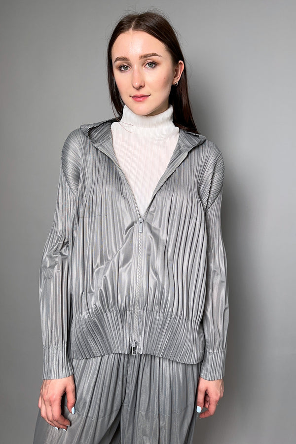 Pleats Please Fluffy Basics Hooded Jacket in Light Grey - Ashia Mode - Vancouver, BC