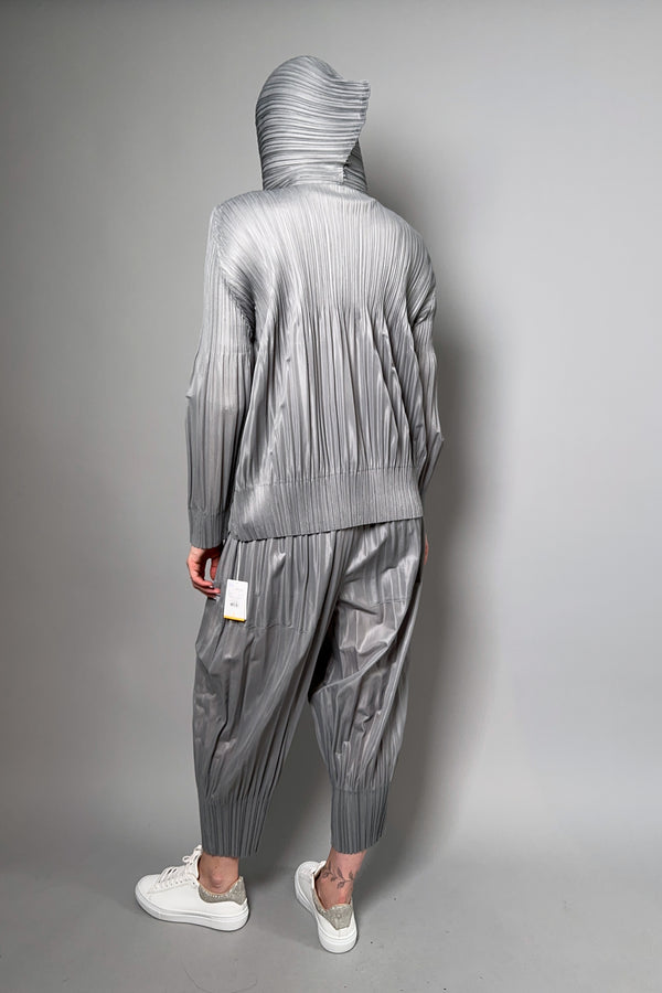 Pleats Please Fluffy Basics Hooded Jacket in Light Grey - Ashia Mode - Vancouver, BC