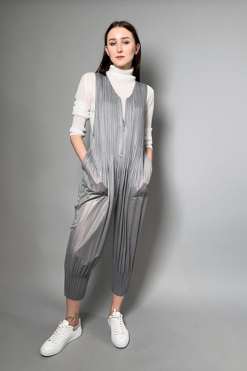 Pleats Please Issey Miyake Fluffy Basics Jumpsuit in Light Grey Vancouver. Shop Online or in Store. 