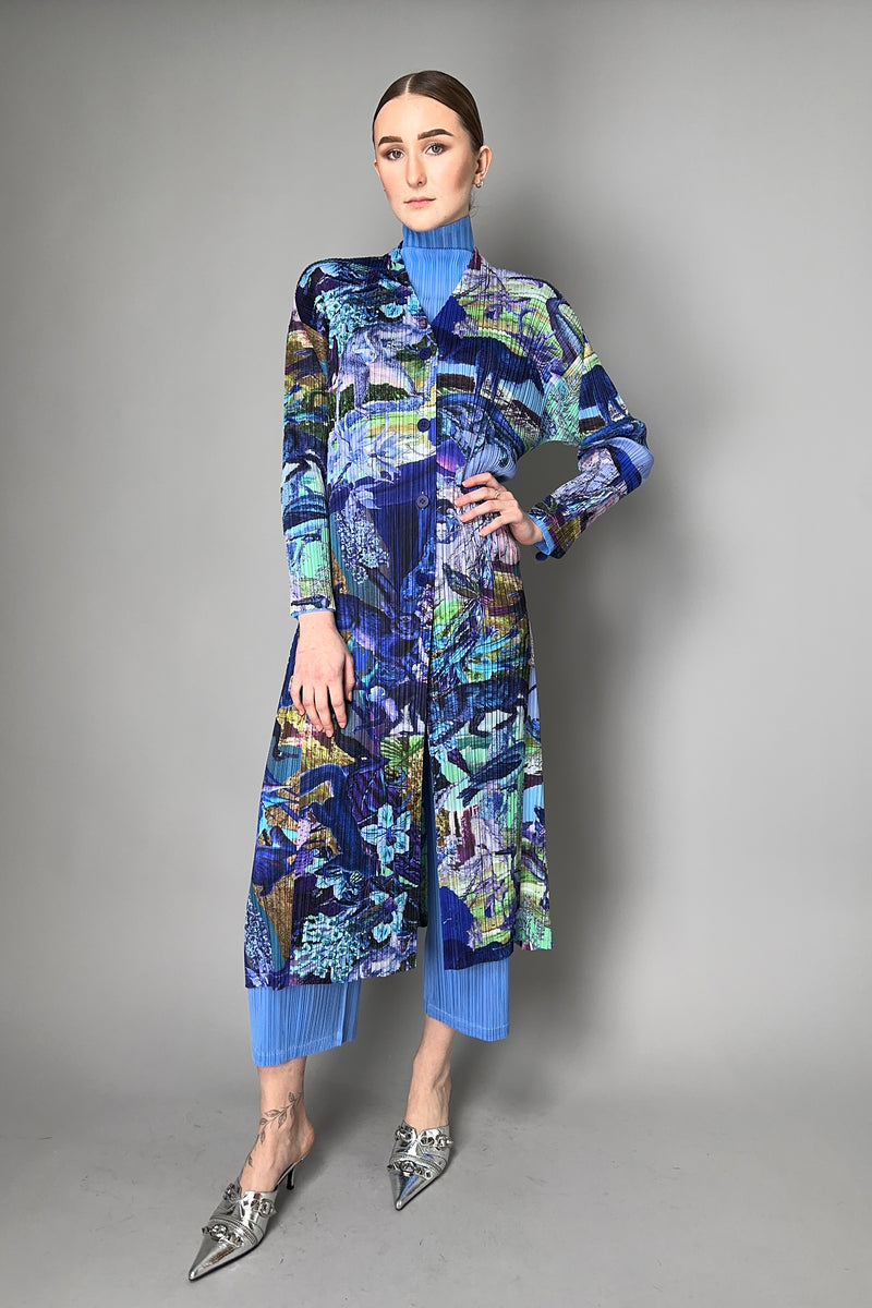 Pleats Please Issey Miyake Aurora Jungle Coat in Blue- Ashia Mode- Vancouver, BC