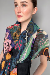 Pleats Please Issey Miyake Snowrunner Madame T Stole in Orange and Teal Pattern- Ashia Mode- Vancouver, BC
