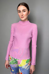 Pleats Please Issey Miyake Rib Pleats October Mock Neck Top in Pink- Ashia Mode- Vancouver, BC
