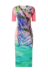 Pleats Please Issey Miyake Tropical Winter Shirt Dress in Pink Vancouver. Shop Online or in Store.