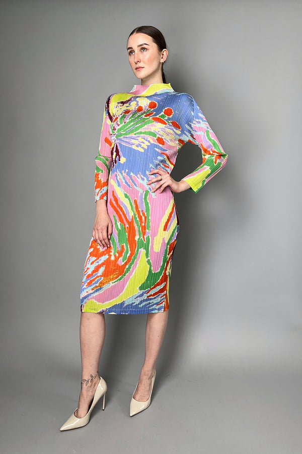 Pleats Please Issey Miyake Frosty Forest Multi Colour Midi Dress- Ashia Mode- Vancouver, BC