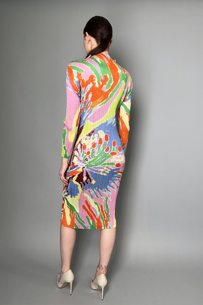 Pleats Please Issey Miyake Frosty Forest Multi Colour Midi Dress Vancouver. Shop Online or in Store.