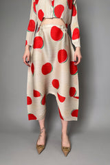 Pleats Please Issey Miyake "Bean Dots" Bounce Pants in Red
