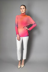 Pleats Please Issey Miyake Melty Rib Turtleneck Top in Pink and Blue