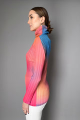 Pleats Please Issey Miyake Melty Rib Turtleneck Top in Pink and Blue