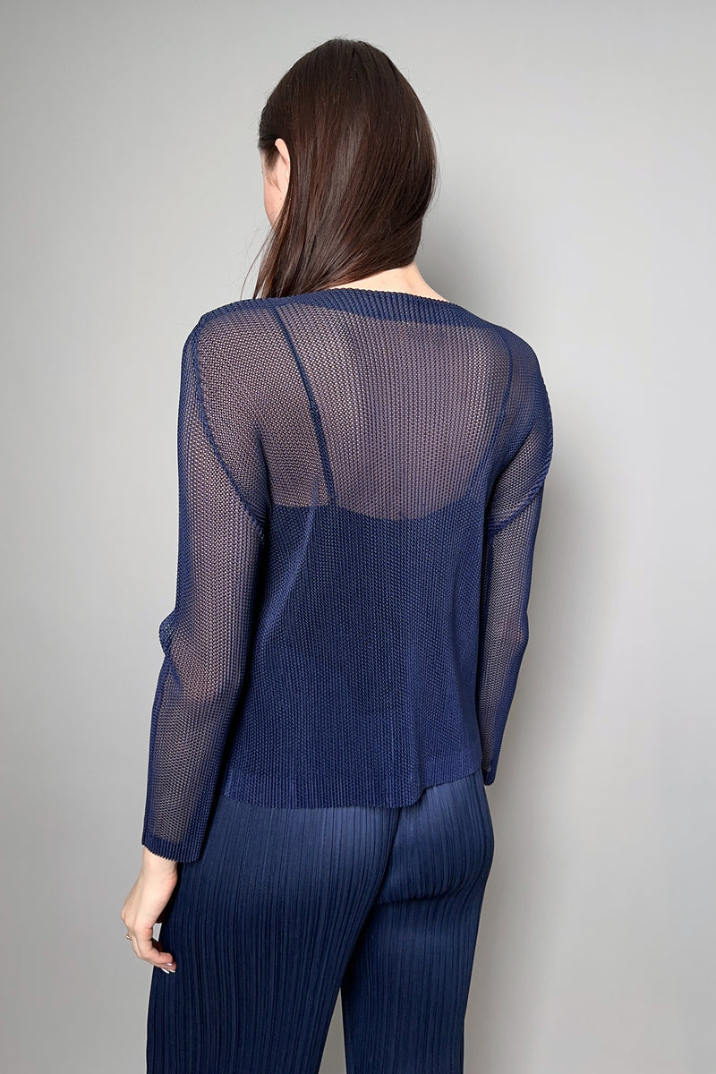 Pleats Please Tatami Mesh Cardigan in Dark Navy