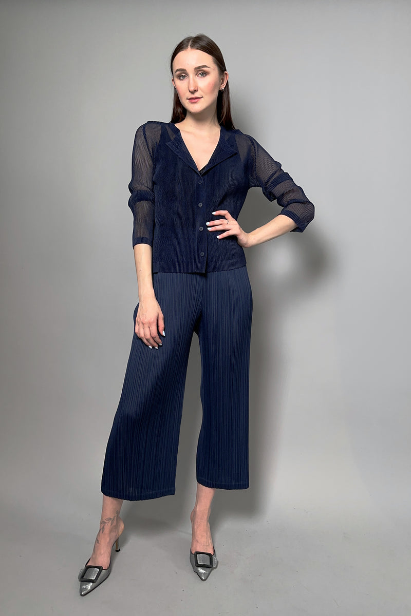 Pleats Please Tatami Mesh Cardigan in Dark Navy
