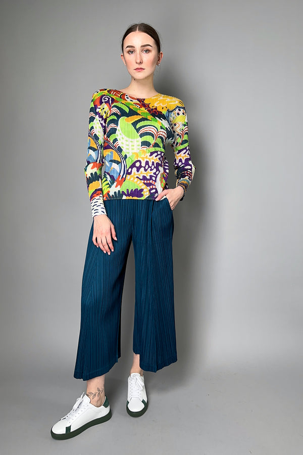 Pleats Please Issey Miyake Snowrunner Top in Yellow and Green Pattern Vancouver. Shop Online or in Store.