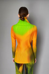 Pleats Please Issey Miyake Melty Rib Turtleneck Top in Orange and Green
