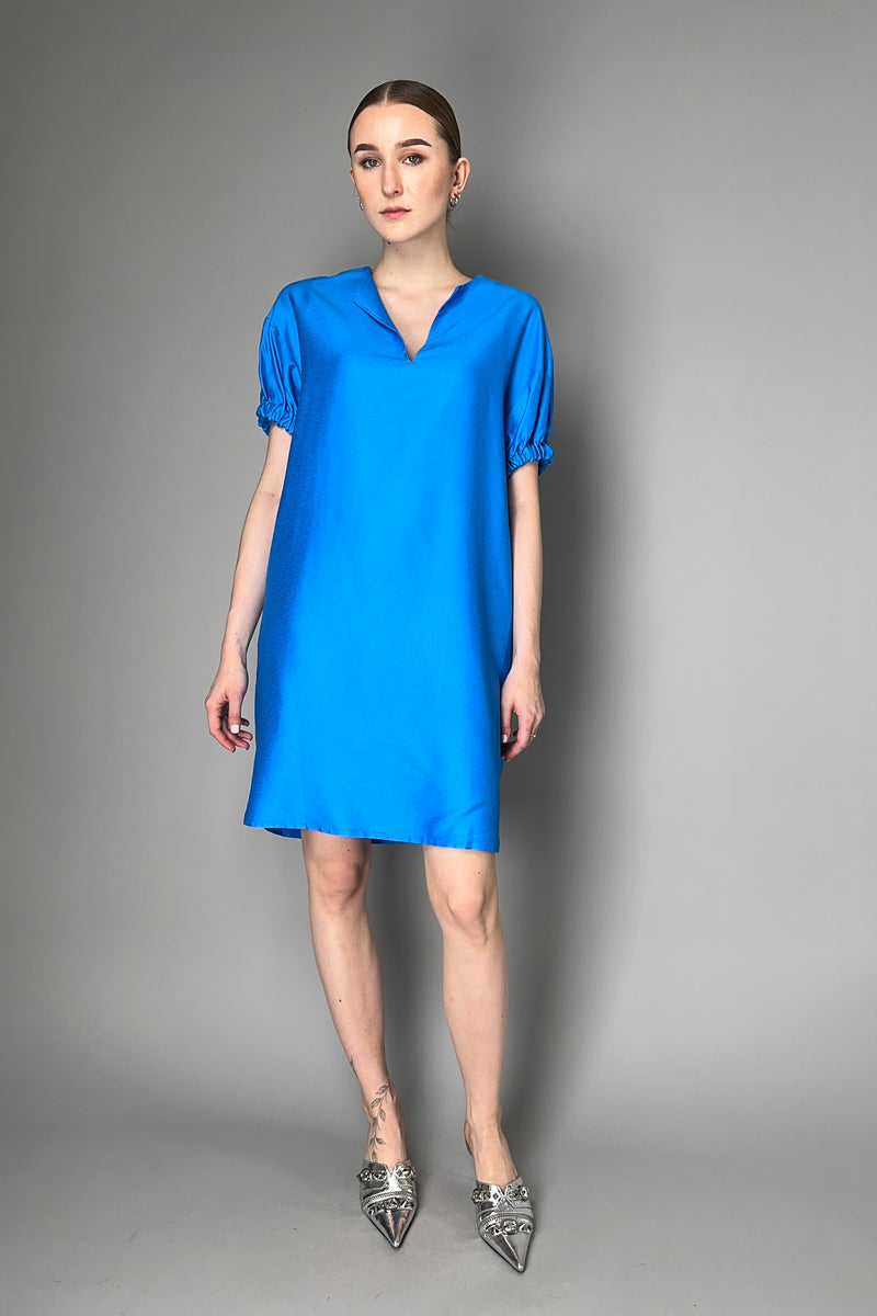 Rosso 35 Silk Dress With Gathered Sleeve in Marine Blue