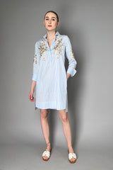 Rosso 35 Striped Cotton Dress with Gold Floral Embroidery