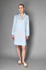Rosso 35 Cotton Poplin Striped Dress with Floral Back in Light and Royal Blue