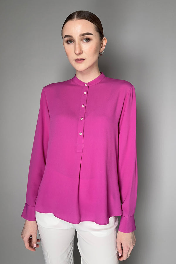 Rosso 35 Long Sleeve Silk Blouse in Magenta