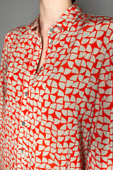 Rosso 35 Geometric Print Stretch Viscose Shirt Dress in Taupe and Orange