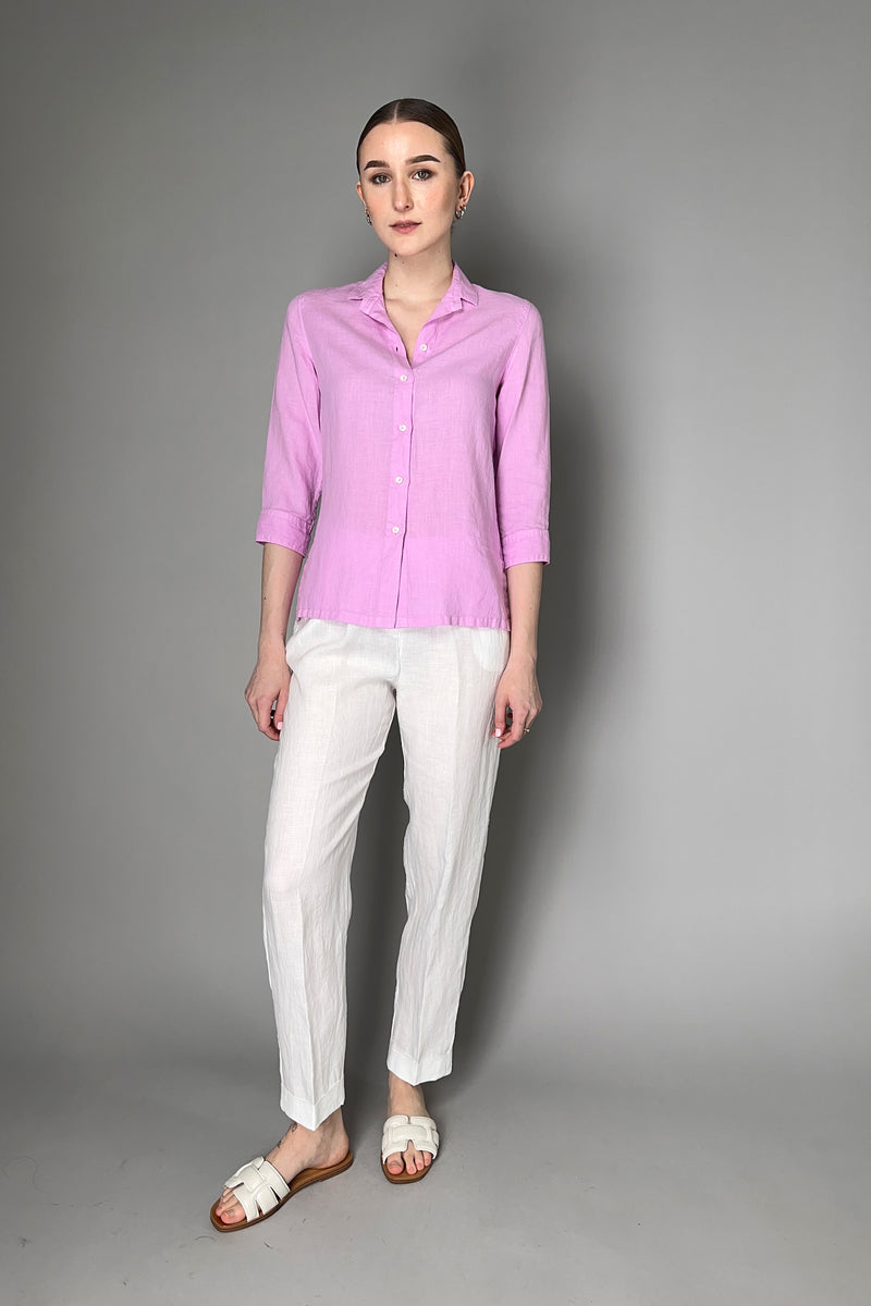 Rosso 35 Linen Button-Up Blouse in Pink