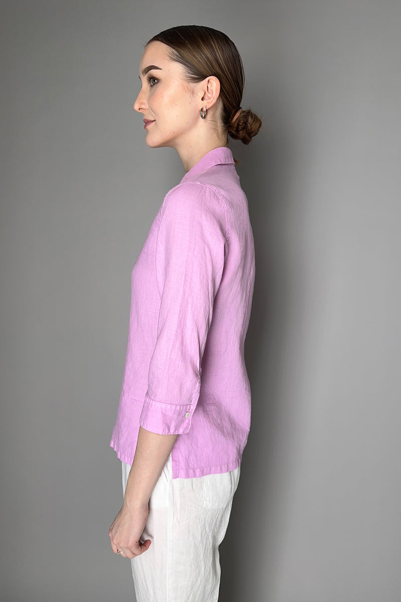 Rosso 35 Linen Button-Up Blouse in Pink