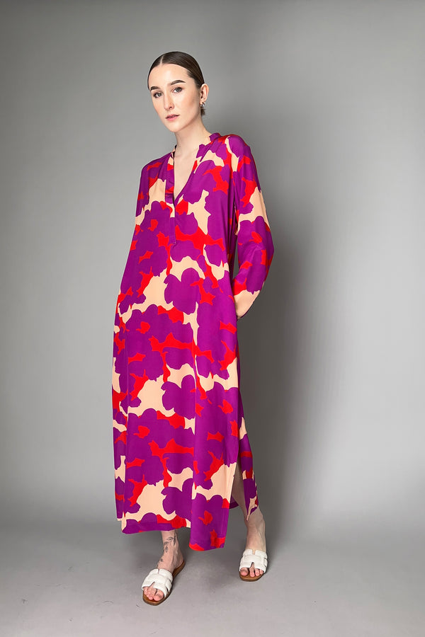 Rosso 35 Long Silk Floral Dress in Red and Purple