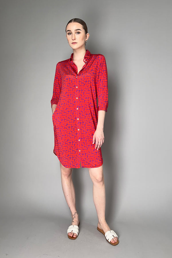 Rosso 35 Geometric Print Stretch Viscose Shirt Dress in Red and Purple