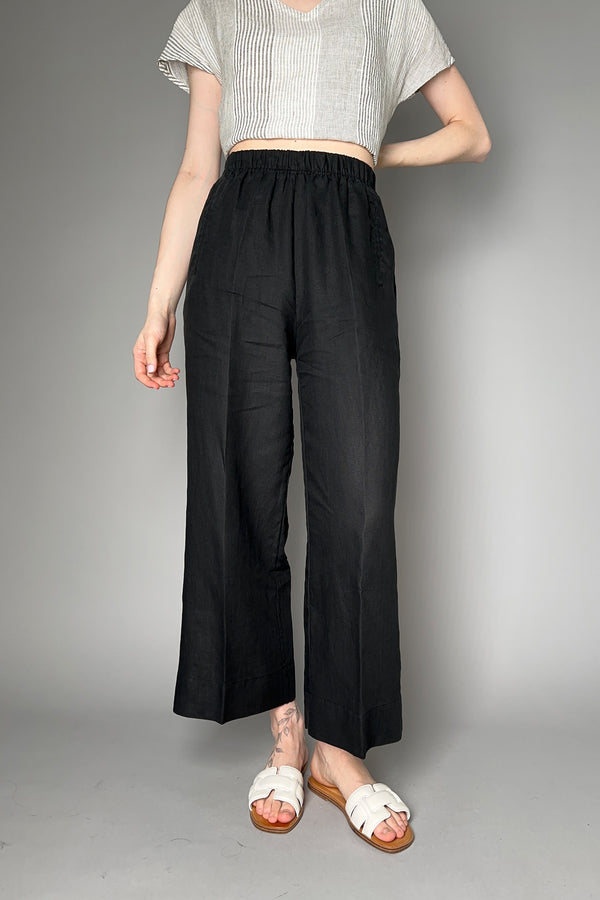 Rosso 35 Wide Leg Cropped Linen Pant in Black