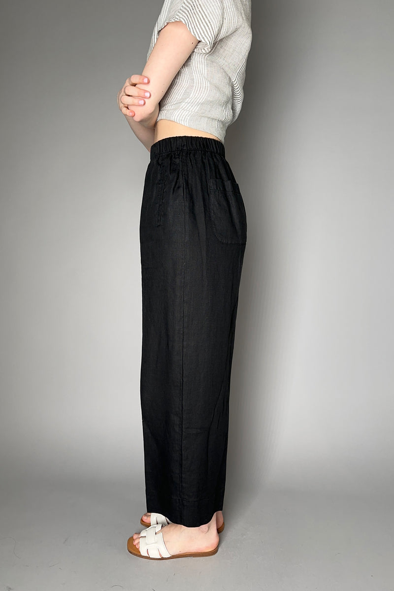 Rosso 35 Wide Leg Cropped Linen Pant in Black