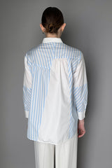 Rosso 35 Striped Cotton Shirt with Patch Color Blocking in White and Light Blue