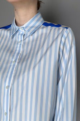 Rosso 35  Striped  Cotton Shirt with Floral Silk Back in Light and Royal Blue