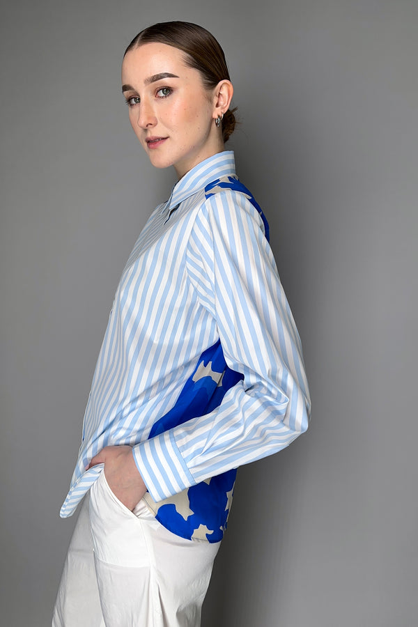 Rosso 35  Striped  Cotton Shirt with Floral Silk Back in Light and Royal Blue