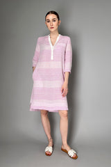 Rosso 35 Long Striped Linen Dress in Pink and White